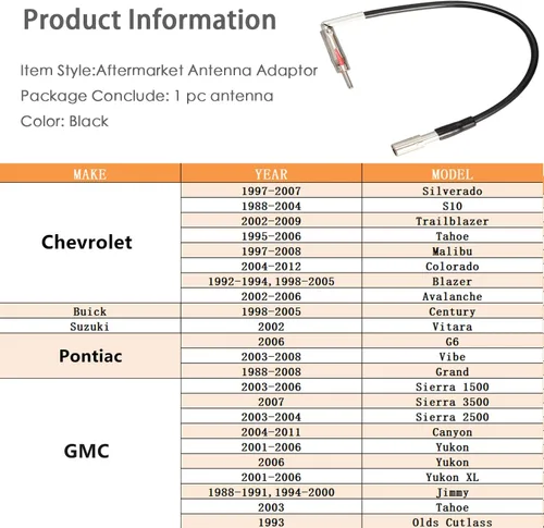 Miniatura 5 de Anina Adaptador de antena de coche para radio de cable automotriz para 1993-2006 GMC, Chevrolet 1988-2012, Pontiac 1988-2008, Buick Century 1988-2005