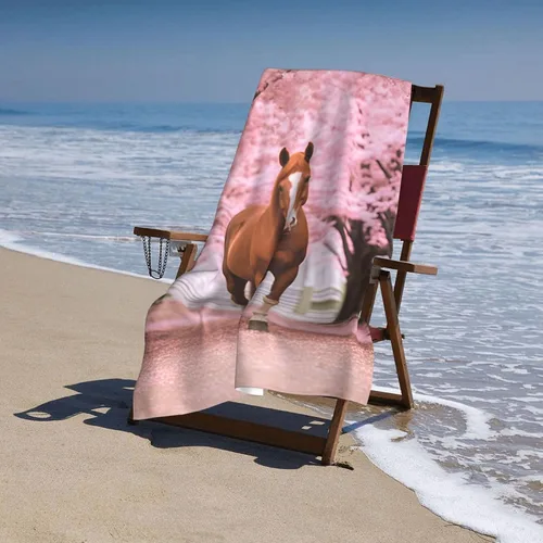 Miniatura 5 de Dujiea Toalla de playa de microfibra, toallas de baño grandes con diseño floral de caballo 3D para mujeres y hombres, toallas de baño de secado