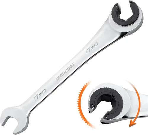 Miniatura 11 de ironcube Juego de llaves de línea de freno de 10 mm: Llave de trinquete métrica de extremo abierto para tuercas en líneas de combustible, freno