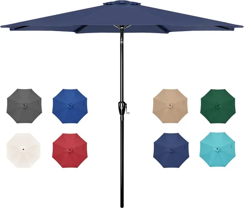 Miniatura 11 de Simple Deluxe Sombrilla de patio al aire libre, protección UV, con botón de inclinación/manivela y 8 varillas resistentes, para mesa, jardín, Azul