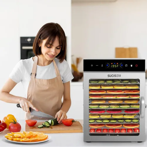 Miniatura 8 de Máquina deshidratadora de alimentos, 12 bandejas de acero inoxidable, deshidratador de carne de 1000 W para uso doméstico, temporizador de 24 horas