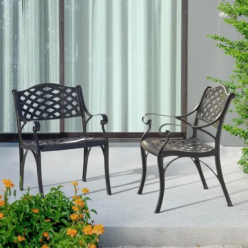NUU GARDEN Juego de 2 sillas de comedor de aluminio, para interiores y exteriores, con brazos para jardín, patio, porche, color negro
