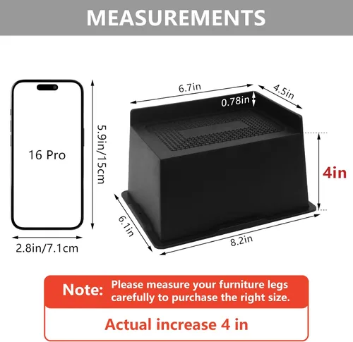 Miniatura 2 de Elevadores de cama de 4 pulgadas, resistentes, elevadores de muebles de gran tamaño, paquete de 4 elevadores de cama extra anchos para mesa, sofá