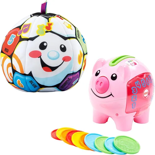 Fisher-Price Paquete de juguetes de aprendizaje con Alcancía de Etapas Inteligentes Laugh & Learn y Pelota de Fútbol Cantarina Singin' para bebés y