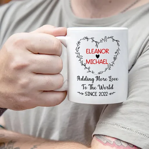 Miniatura 2 de Taza de regalo para novio/novia, regalos personalizados para agregar más amor al mundo, regalos de taza con nombre personalizado para recién