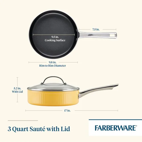 Miniatura 2 de Farberware Style - Sartén antiadherente con tapa, apta para lavavajillas, 3 cuartos de galón, color amarillo