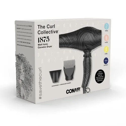 Miniatura 7 de Conair The Curl Collective - Secador de pelo de cerámica iónico de 1875 W, negro, 18 pulgadas