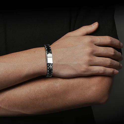 Miniatura 4 de Magna Steel - Pulsera trenzada de cuero auténtico con cierre magnético para hombre
