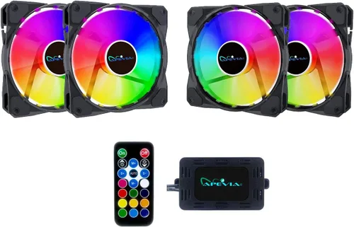 Apevia FB4-RGB Frostblade Ventilador LED silencioso RGB de 4.724 in que cambia de color para juegos con control remoto, 16 LED y 8 almohadillas de