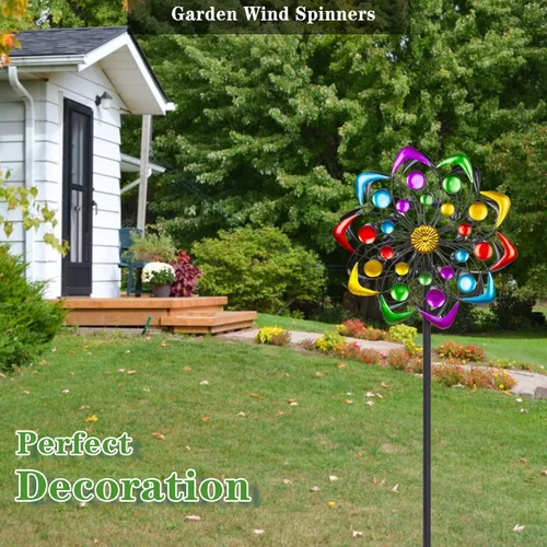 Miniatura 5 de Viveta Kinetic - Molino de viento metálico de 59 pulgadas para jardín, escultura de viento doble con estaca estable, multicolor D-multicolor-1