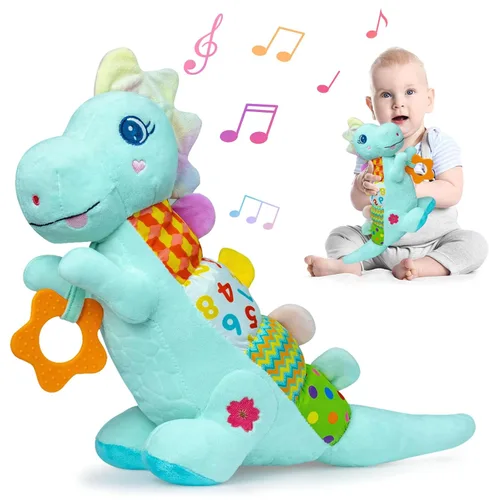 Juguetes de dinosaurio para bebé de peluche suave para 0-3-6-12+ meses, juguete musical para bebé con sonajero, chirrido, crujido sensorial,