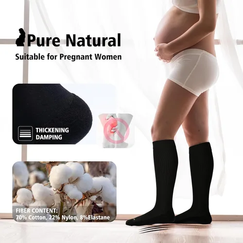 Miniatura 4 de LEVSOX Calcetines de compresión de algodón grueso para mujeres y hombres, 20-30 mmHg, de altura hasta la rodilla, lindos calcetines de soporte