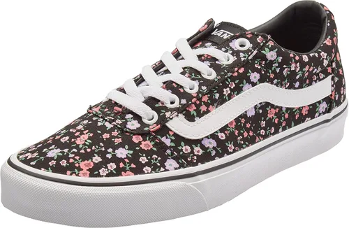 Vans Tenis unisex Ward de lona con plataforma baja con cordones, color negro y blanco