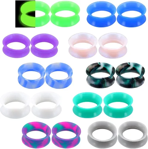 Jewseen - 20 piezas de silicona suave para lóbulo de la oreja, túneles dilatadores, expansores de tapón, dilatadores de túnel dobles acampanados,