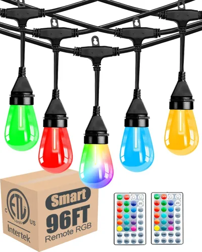 Miniatura 13 de Lightdot Luces LED para Patio de Exterior de 200 Pies (2 x 100 Pies), Luces de Cadena LED con Certificación ETL con Bombillas Edison Vintage