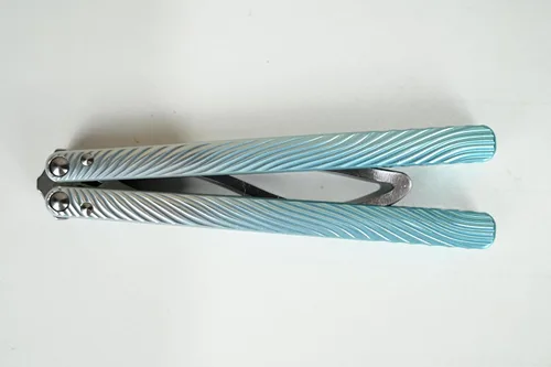 Miniatura 7 de Nabalis Cuchillo de mariposa ala Balisong Trainer, mango 7075AL, sistema de bujes, canal de diseño de mango, sin afilar, violeta