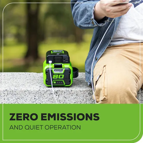 Miniatura 8 de Greenworks Inversor de corriente Pro de 80 V (300 vatios), 120 V CA, para cargar dispositivos electrónicos pequeños, teléfonos inteligentes