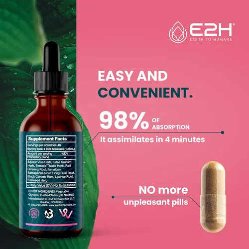 Miniatura 5 de E2H All Natural Women's Wellness, equilibrio hormonal y alivio del síndrome premenstrual con cohosh negro, Dong Quai y raíz de regaliz para aliviar