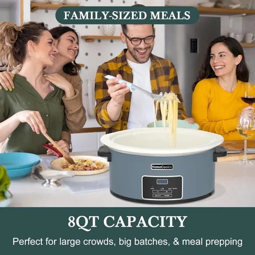 Miniatura 7 de HOMECOOKIN Olla de cocción lenta programable de 8 cuartos con temporizador y función mantener caliente - Pequeño electrodoméstico de cocina