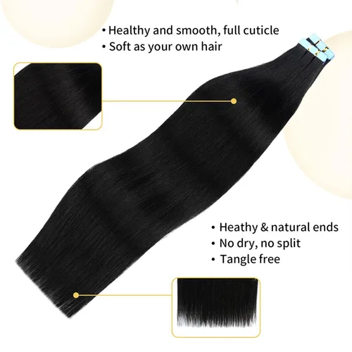 Miniatura 3 de Extensiones de cabello humano adhesivas de 16 pulgadas, extensiones de cabello humano lacio invisible para mujeres, 20 unidades por 1.76 oz