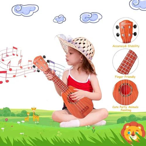 Miniatura 2 de YOLOPARK Guitarra de juguete para niños de 17 pulgadas para niñas y niños, mini guitarra ukelele con 4 cuerdas que mantienen los tonos, puede tocar