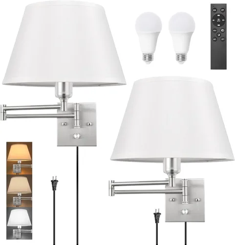 Miniatura 16 de TRLIFE Aplique de pared regulable con control remoto, temperatura de color ajustable de 2700K a 6500K, luces de pared con brazo oscilante de latón