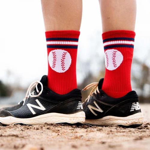 Miniatura 5 de ChalkTalkSPORTS Calcetines Crew de Rendimiento de Béisbol - Calcetines Boston - Jóvenes y Adultos - Calcetines de Béisbol a Media Pantorrilla