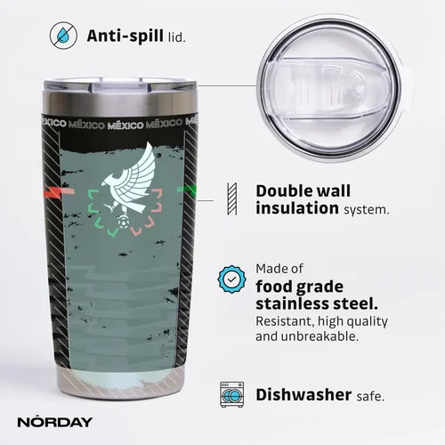 Miniatura 4 de NORDAY Vasos de acero inoxidable de 20 onzas, color negro, Copa de fútbol de México, vaso aislado con tapa, temperatura de hasta 24 horas