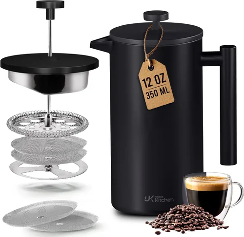 Utopia Kitchen Cafetera de prensa francesa de acero inoxidable de grado 304, 12 onzas, prensa de café aislada de doble pared con sistema de