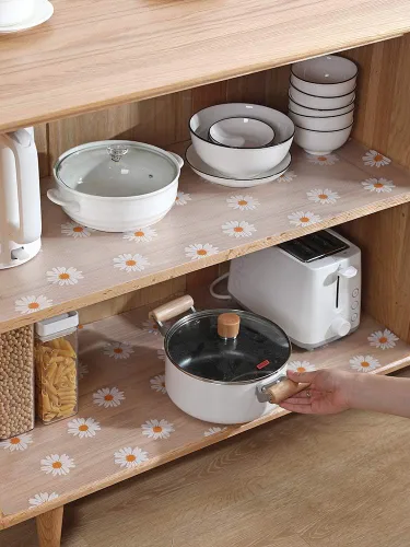 Miniatura 3 de Forro de estante Daisy para armarios de cocina – Revestimiento no adhesivo, antideslizante para cajones y refrigerador – Alfombrilla de gabinete