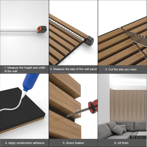 Miniatura 5 de Yuzzy Paneles de madera para pared, paneles acústicos de listones de madera de nogal oscuro de 9 pies, 4 unidades, paneles de pared modernos que