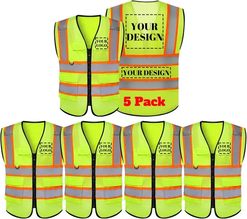 Miniatura 17 de Chaleco de seguridad reflectante de alta visibilidad con 5 bolsillos y cremallera clase 2 para adultos, unisex, ropa de trabajo de seguridad