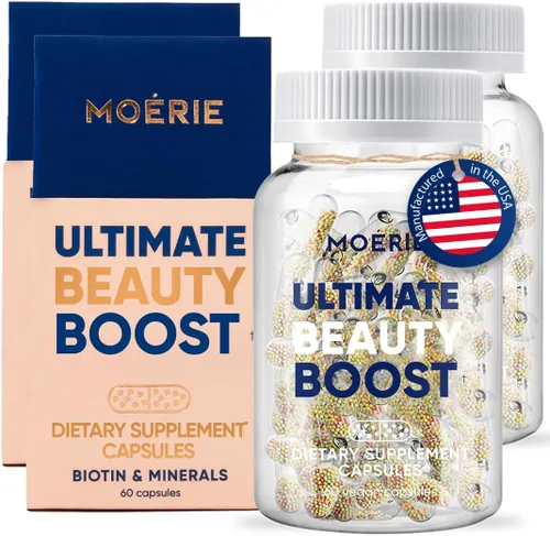 Moerie Suplementos definitivos para el crecimiento del cabello para mujeres y hombres, para cabello, piel, uñas, vitaminas con biotina y minerales,