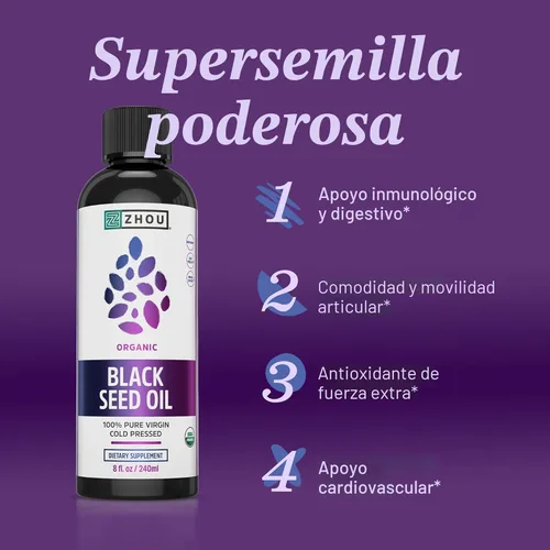 Miniatura 3 de Zhou Aceite de Semilla Negra Orgánico - Aceite de Semilla de Comino Negro Prensado en Frío, Nigella Sativa, Líquido de Semilla Negra Puro Sin