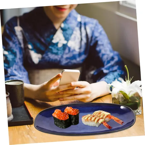Miniatura 8 de DOITOOL Plato rectangular azul plato de cerámica para sushi bandeja de pescado plato de aperitivos plato de fruta Plato azul marino
