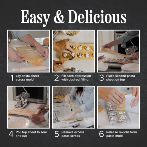 Miniatura 3 de Molde para ravioles – Cortador de pasta para hacer 12 raviolis redondos de 2 pulgadas – Máquina de pasta rellena fácil de usar con rodillo de madera