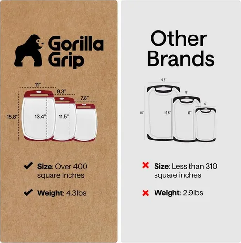 Miniatura 4 de La tabla para cortar original GORILLA GRIP (TM), antiderrapante, reversible para cortar y servir queso. Potente tecnología de agarre, sin BPA