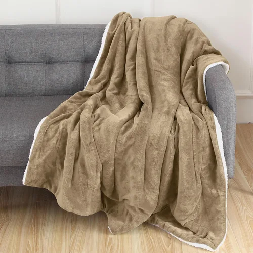 Miniatura 39 de Elegant Comfort Manta de Sofá Reversible de Sherpa Sólida, Manta para Todas las Estaciones - Súper Suave, Acogedora y Afelpada - Manta Decorativa