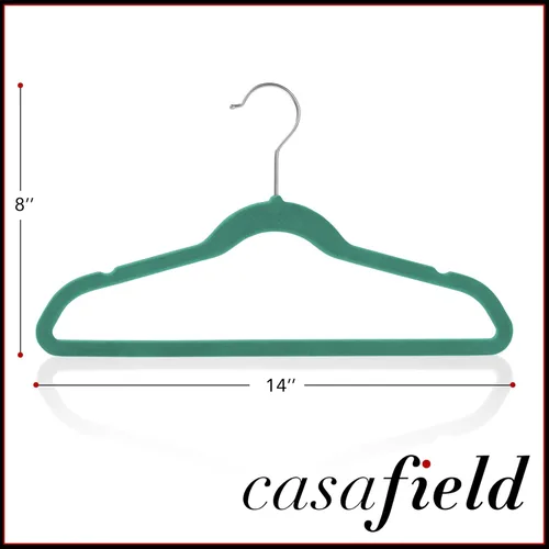 Miniatura 5 de Casafield 50 perchas de terciopelo para niños, tamaño de 14 pulgadas, color verde azulado