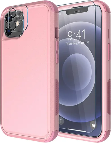 Miniatura 16 de Diverbox - Funda para iPhone 12 a prueba de golpes y caídas, protector de pantalla de vidrio templado, funda protectora de alta resistencia