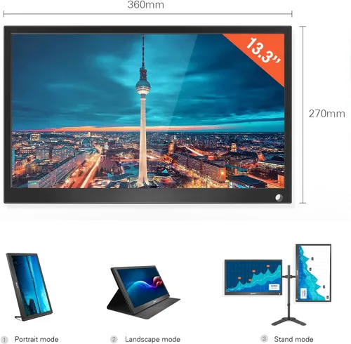 Miniatura 6 de Monitor portátil de 13.3 pulgadas 1080P USB-C HDMI Ultra Slim Monitor de viaje con cubierta protectora y altavoces, pantalla externa Plug & Play