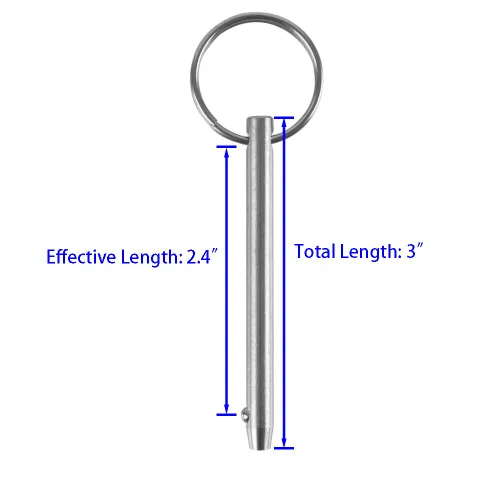 Miniatura 2 de Paquete de 2 pasadores de liberación rápida, diámetro de 1/4" (6.3mm), longitud total 3" (76mm), longitud utilizable de 2.4" (61mm), acero