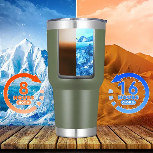 Miniatura 3 de DOMICARE Vaso de 30 oz con tapa y pajita, vasos de acero inoxidable a granel, aislado al vacío de doble pared para café, vaso duradero