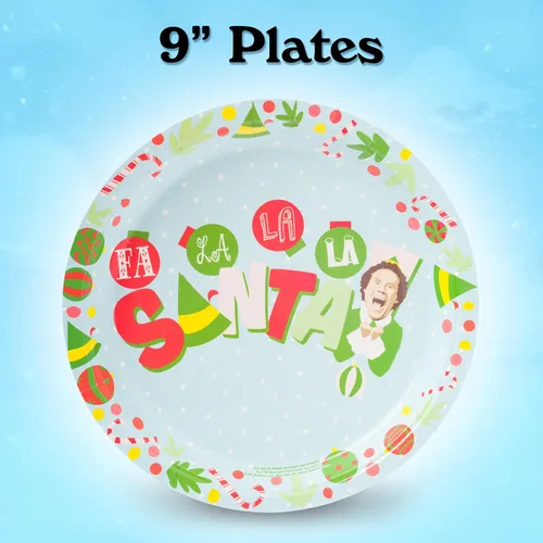 Miniatura 3 de Silver Buffalo Elf Buddy the Elf Fa La La Santa Snow Christmas - Paquete de 32 platos de papel desechables y servilletas para fiestas Buddy the Elf