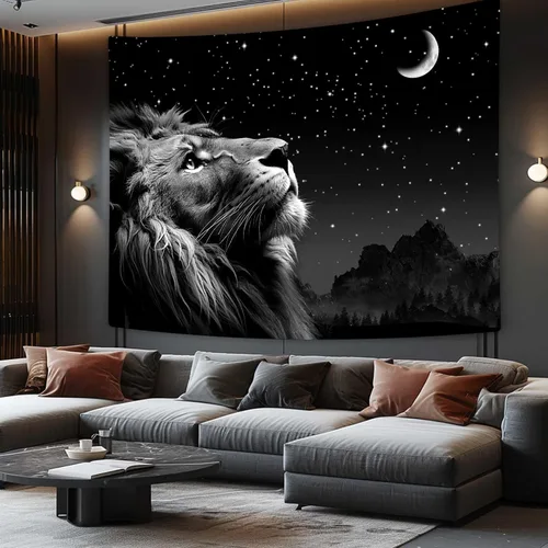 Boziqr Cool Lion - Arte de pared para colgar en la pared, estrellas espaciales y luna, arte de pared para hombres, estético negro para colgar en la