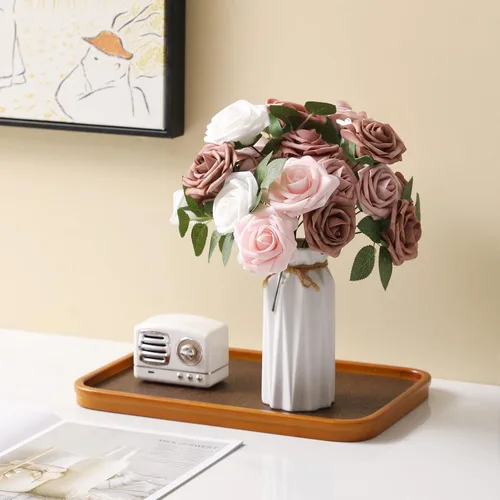 Miniatura 5 de DerBlue 60 rosas artificiales de aspecto real, rosas artificiales de espuma para decoración de bodas, arreglos, fiestas, decoración del hogar
