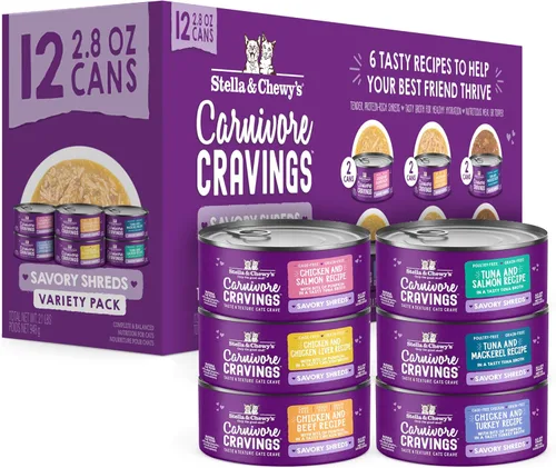 Miniatura 9 de Stella & Chewy's Carnivore Cravings Savory Shreds - Comida húmeda para gatos - Fórmula de alta humedad con pollo premium sin jaula y carne de res