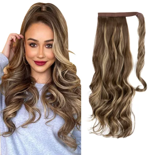 Miniatura 23 de CJL HAIR Extensión de cola de caballo de 18 pulgadas con cabello rizado y ondulado, clip de cola de caballo, peluca sintética falsa para mujeres