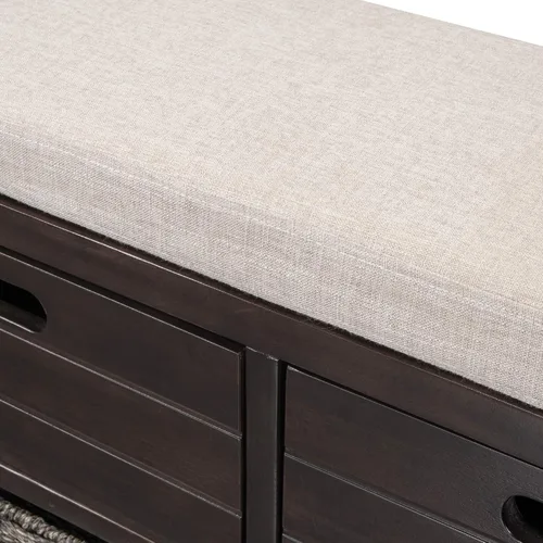 Miniatura 4 de SOFTSEA Banco de Almacenamiento Tapizado, Otomana de Almacenamiento con Cesta Removible y 2 Cajones, Banco de Zapatos de Estilo Granja con Cojín