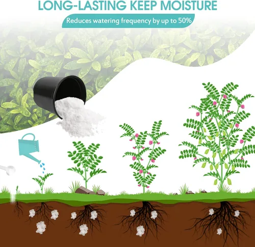 Miniatura 4 de Cristales de almacenamiento de agua de 1 libra para plantas con cuchara, gel de agua que resuelve problemas de riego excesivo y sequía, mantiene
